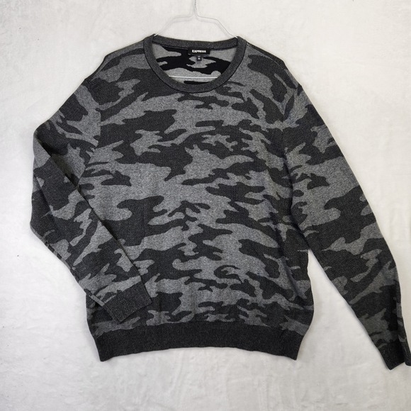 Express Other - Express Mens XXL Gray Camouflage Crew Neck‎ Long Sleeve Knit Sweater Camo Print